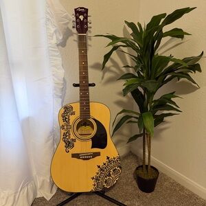 Hand painted Acoustic Guitar - Natural Brown